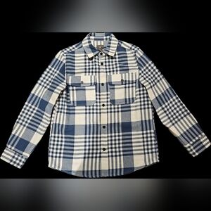 Men's H&M Blue and White Wool Blend Plaid Button-up Shirt